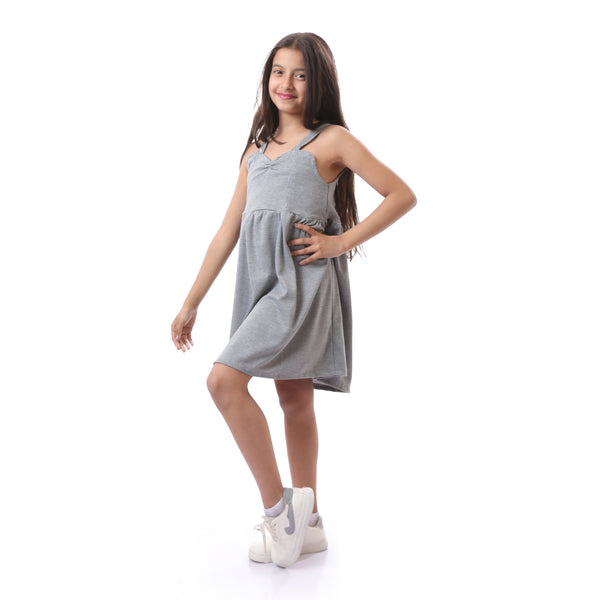 Girls Slip On Patterned Summer Dress - Grey & Black