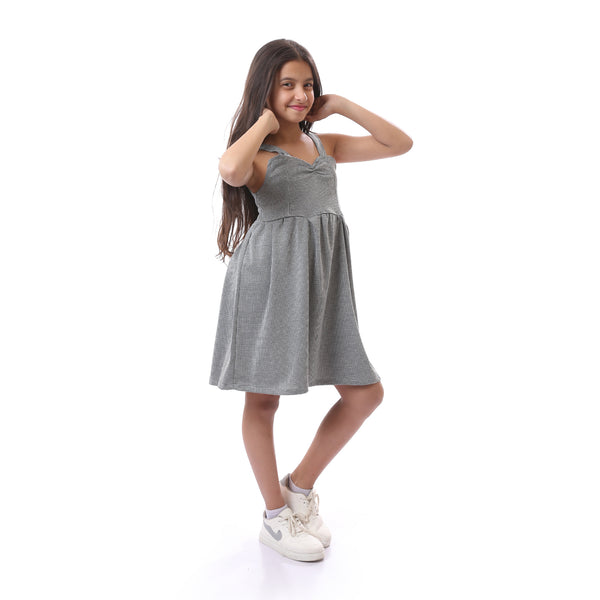 Girls Slip On Patterned Summer Dress - Grey & Black