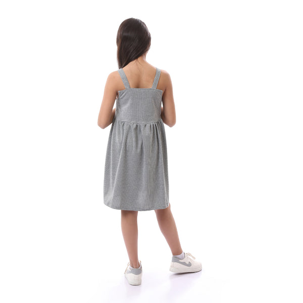 Girls Slip On Patterned Summer Dress - Grey & Black