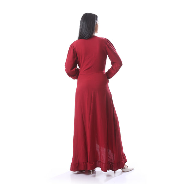 Chic_Maxi_Long_Sleeves_Wrap_Dress_With_Ruffle_Design_-_Dark_Red
