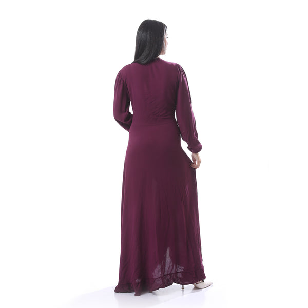 Elegant_Maxi_Long_Sleeves_Wrap_Dress_With_Ruffle_Design_-_Burgundy