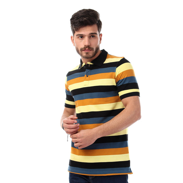 قميص بولو مخطط بأكمام قصيرة وأزرار - متعدد الألوان