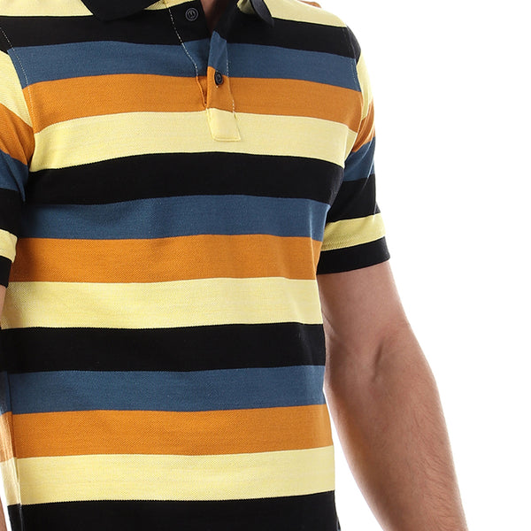 قميص بولو مخطط بأكمام قصيرة وأزرار - متعدد الألوان