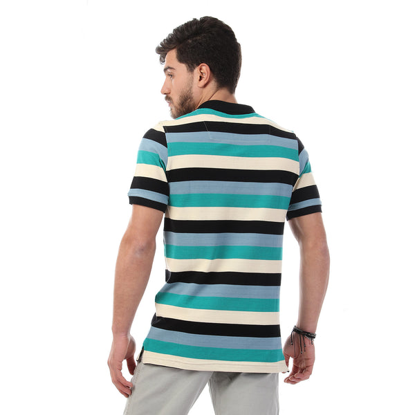 Striped Short Sleeves Buttoned Polo Shirt - Multicolour_2