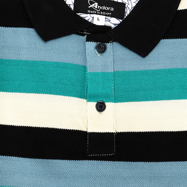 Striped Short Sleeves Buttoned Polo Shirt - Multicolour_2