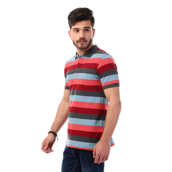 قميص بولو مخطط بأكمام قصيرة وأزرار - متعدد الألوان 4