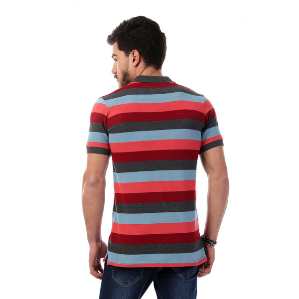 Striped Short Sleeves Buttoned Polo Shirt - Multicolour4