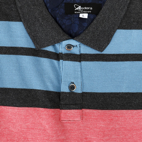 Striped Short Sleeves Buttoned Polo Shirt - Multicolour20