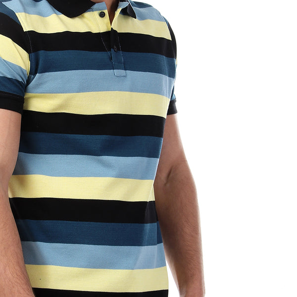قميص بولو مخطط بأكمام قصيرة وأزرار - متعدد الألوان_10