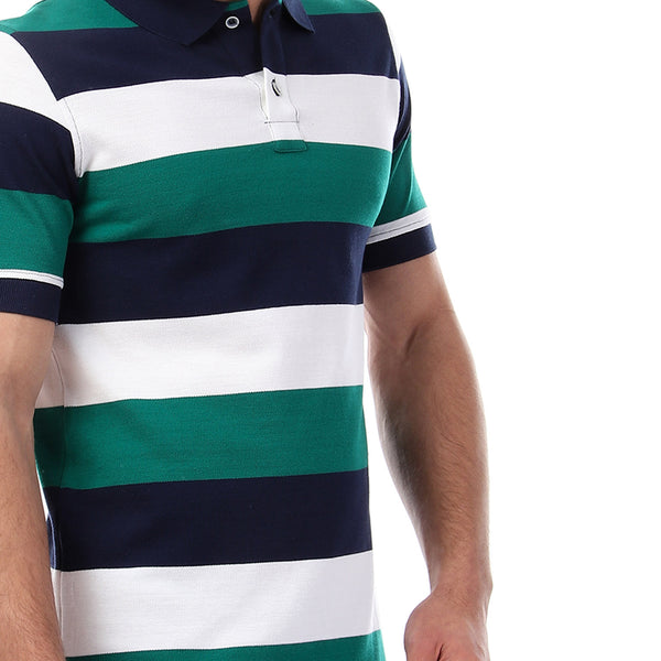 Striped Short Sleeves Buttoned Polo Shirt - Multicolour_8