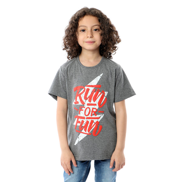 printed  run for fun t-shirt for boys - dark grey