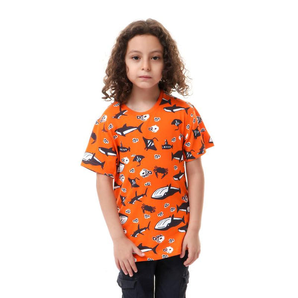 boys- printed- sea- creatures- t-shirt- - orange
