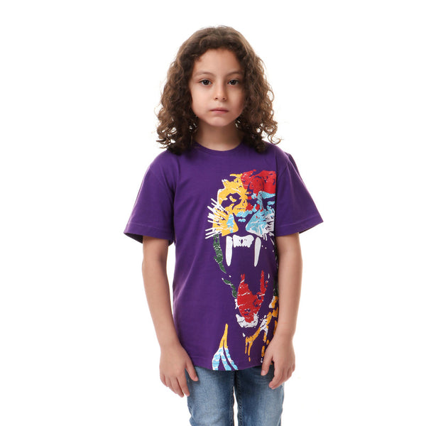boys  colorful printing round t-shirt - purple