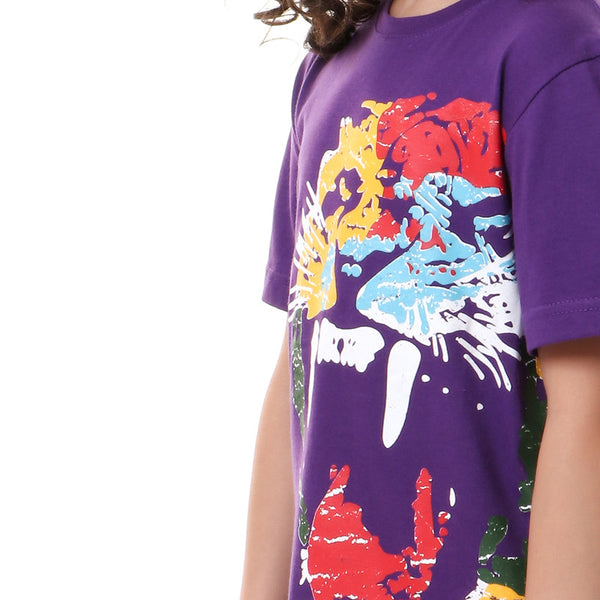 boys  colorful printing round t-shirt - purple