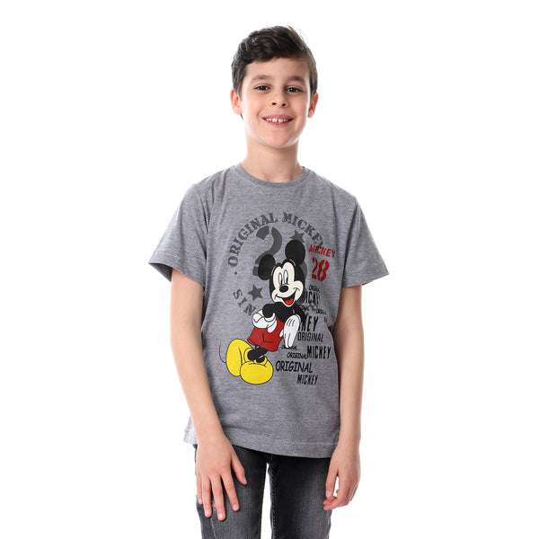 mickey printed round neck t-shirt for boys - heather grey