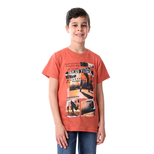 boys slip on  new york  printed t-shirt - heather burnt orange