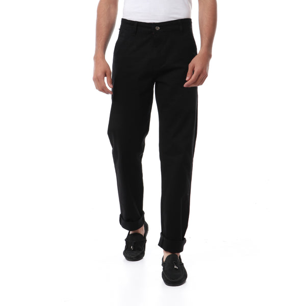 solid casual gabardine pants - black