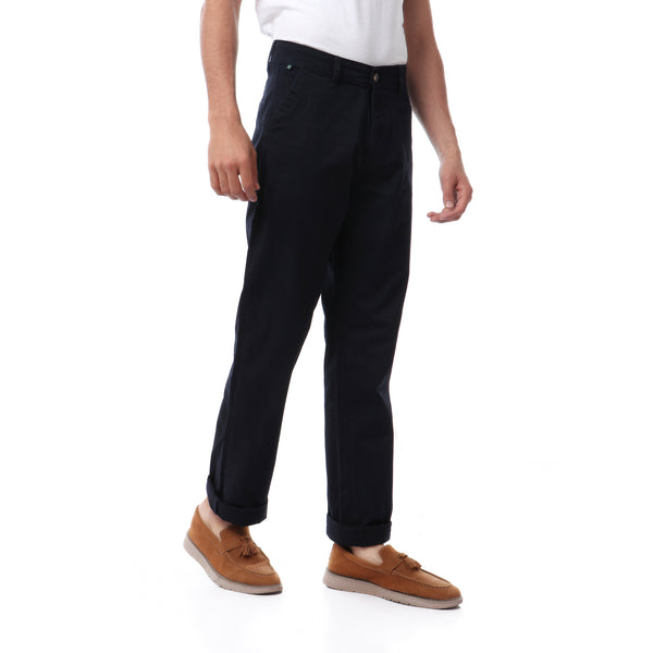 solid casual gabardine pants - navy blue
