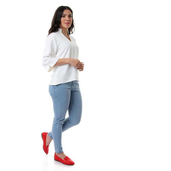 بنطال جينز ضيق بخصر مرتفع أزرق مثلج