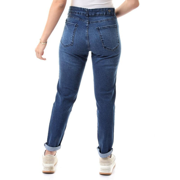 بنطلون جينز متوسط الطول مغسول عادي