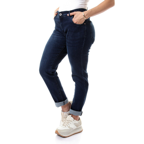 Plain Navy Blue Zipper Jeans