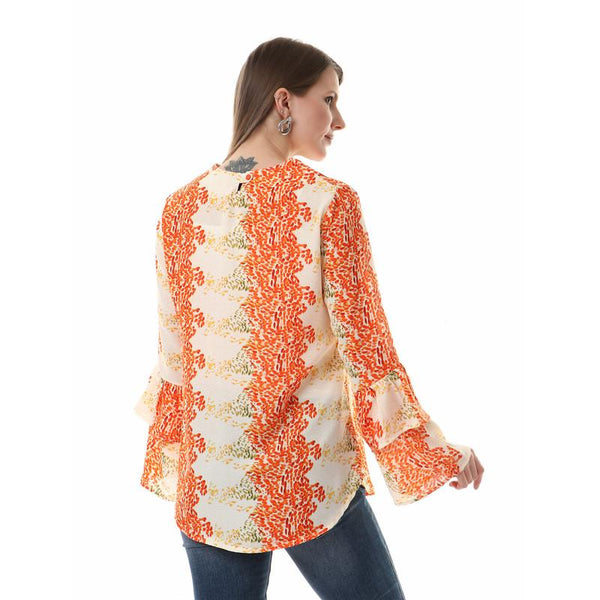 Trumpet Long Sleeves Back Button Blouse - Multicolour