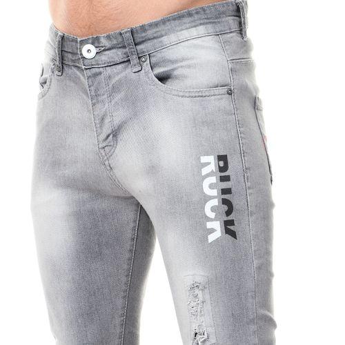 side printed ruck ripped jeans - wash dark grey