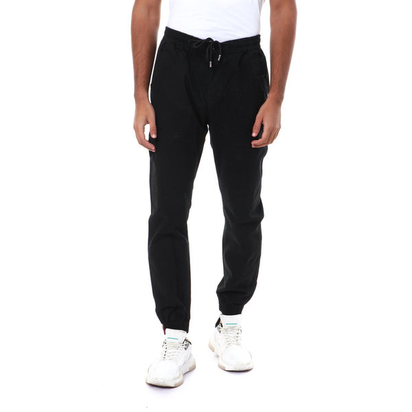 casual solid black pants with hem