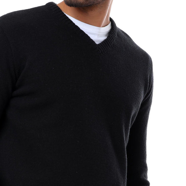 trendy v-neck full sleeves black pullover