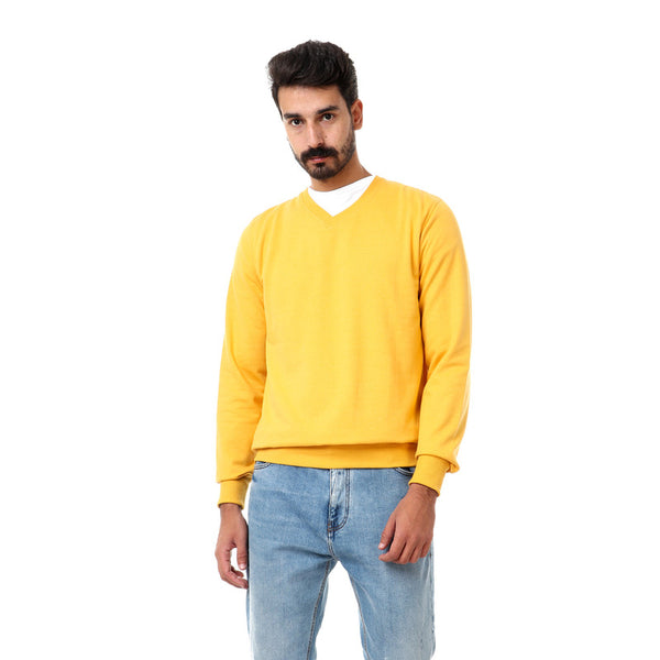 v-neck full sleeves comfy sweatshirt - mustard