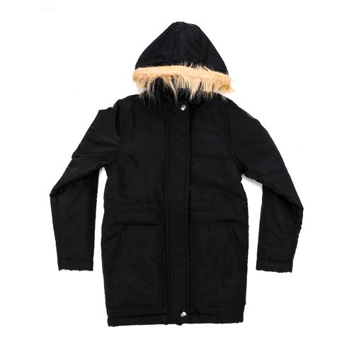 parka jacket with fur hoodie for girls - black