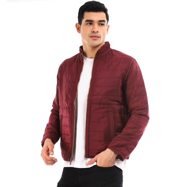 Elegant Double Face Jacket - Dark Camel & Maroon