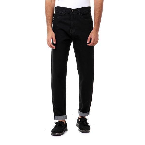 regular fit plain denim pants - black