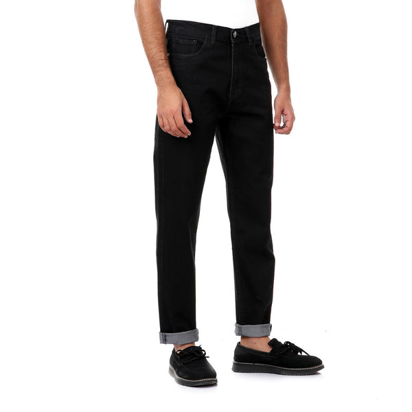 regular fit plain denim pants - black