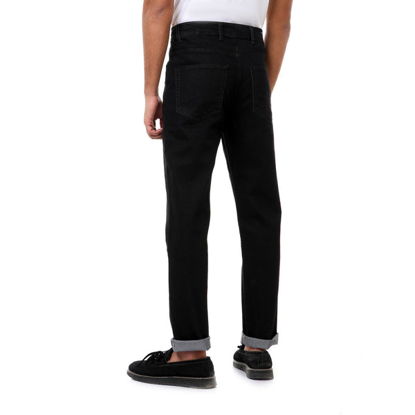 regular fit plain denim pants - black