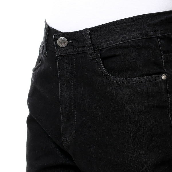 regular fit plain denim pants - black