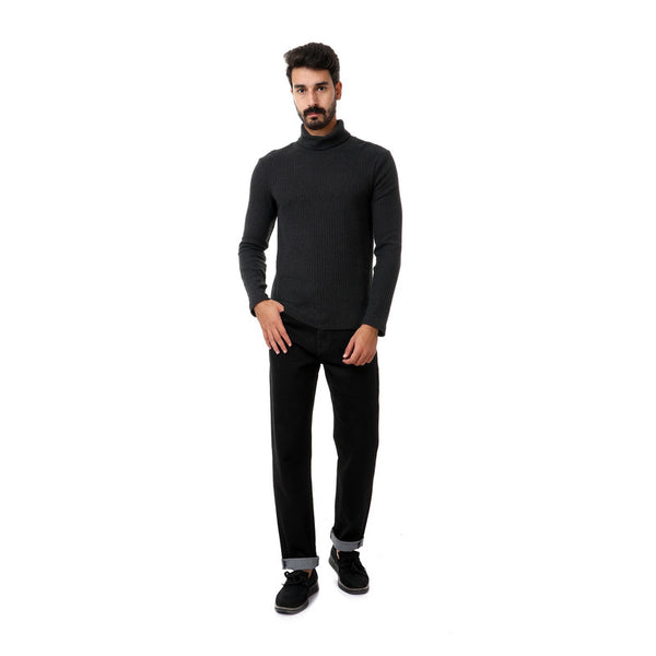 regular fit plain denim pants - black