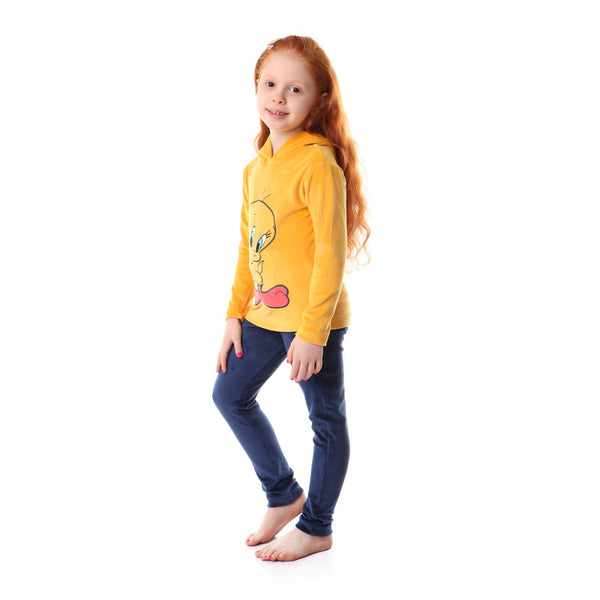 girls tweety stitched pajama set - mustard - navy blue