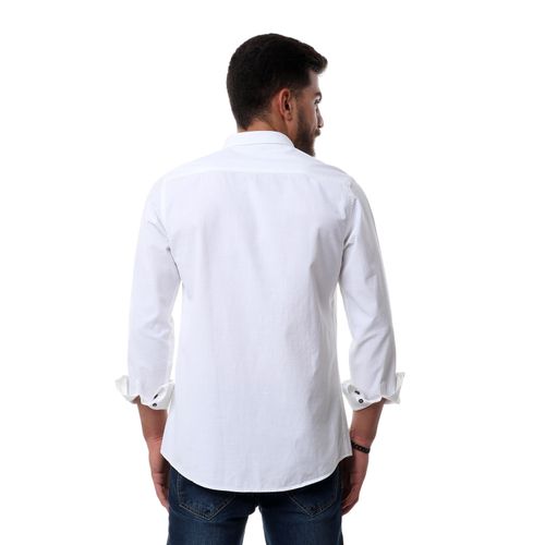 قميص بأزرار سادة بأكمام طويلة - أبيض