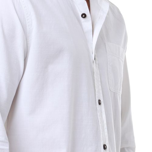 قميص بأزرار سادة بأكمام طويلة - أبيض