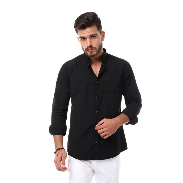 full sleeves plain buttoned shirt - black