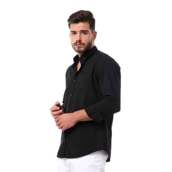 full sleeves plain buttoned shirt - black