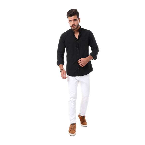 full sleeves plain buttoned shirt - black