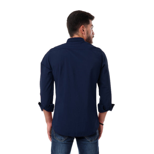 full sleeves plain buttoned shirt - dark navy blue