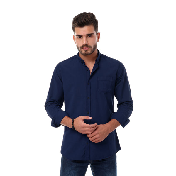 full sleeves plain buttoned shirt - dark navy blue