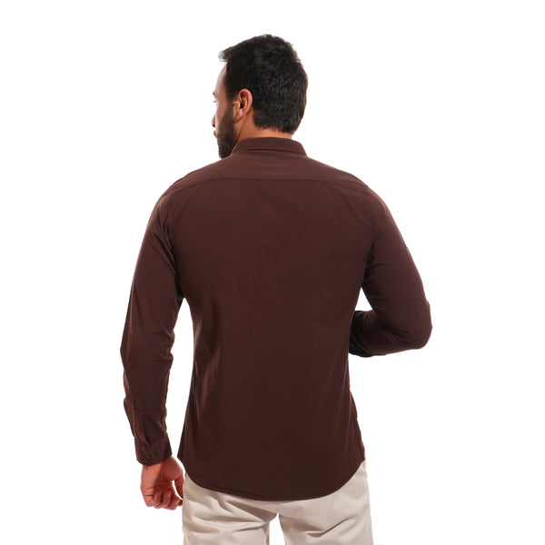 full sleeves plain buttoned shirt - brown