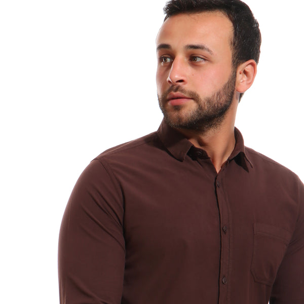 full sleeves plain buttoned shirt - brown