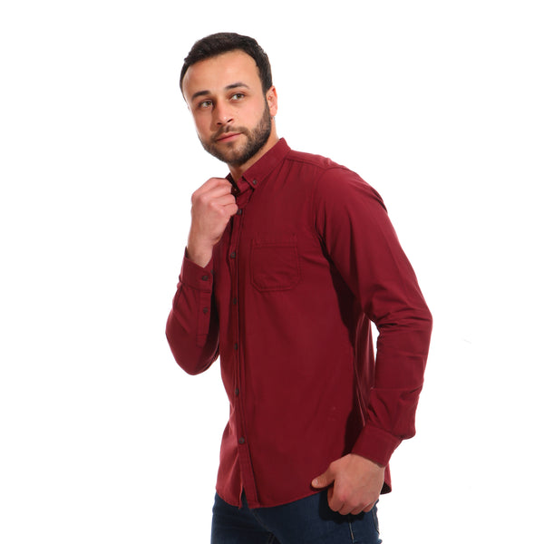full sleeves plain buttoned shirt - burgundy