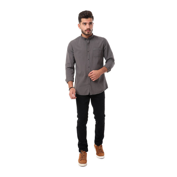 full sleeves plain buttoned shirt - dark grey