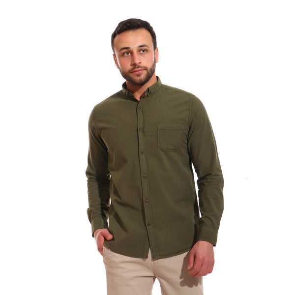 full sleeves plain buttoned shirt - olive